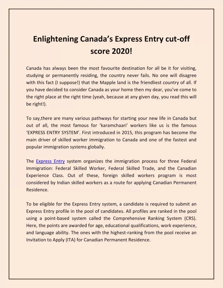enlightening canada s express entry cut off score