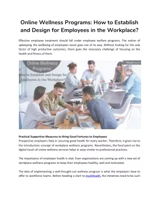 Online Wellness Programs: How to Establish and Design for Employees in the Workplace?