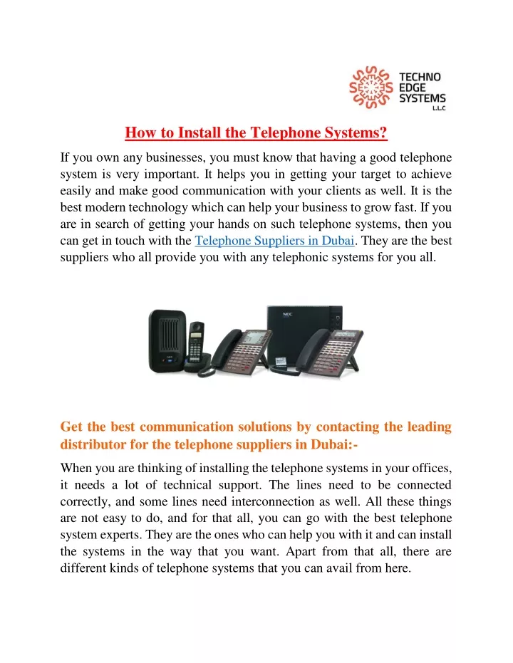 how to install the telephone systems