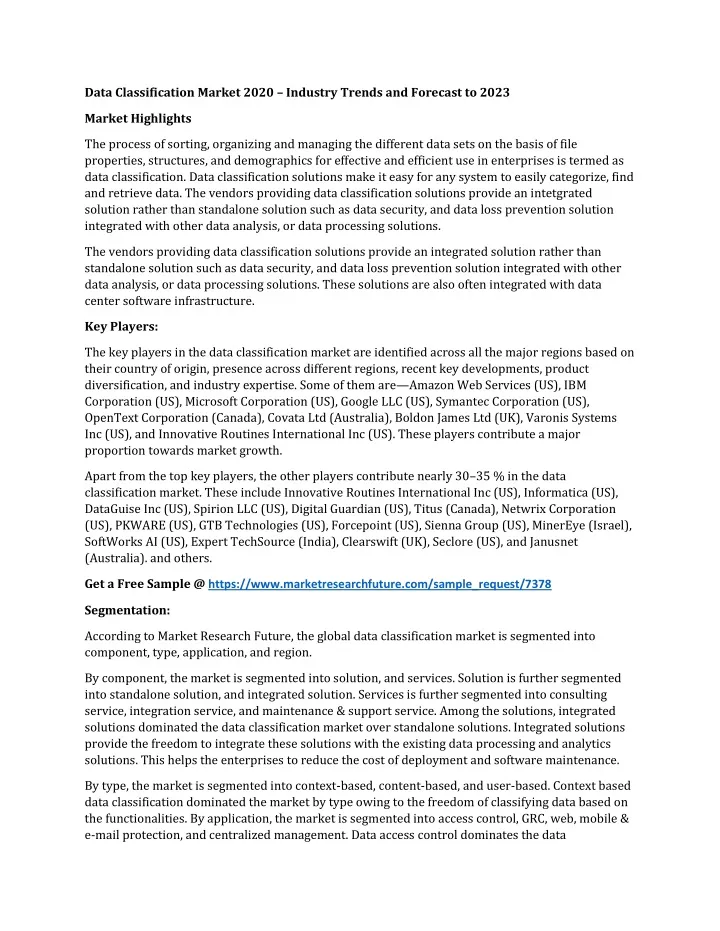 data classification market 2020 industry trends