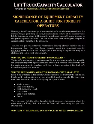 Significance of Equipment Capacity Calculator: A Guide for Forklift Operators