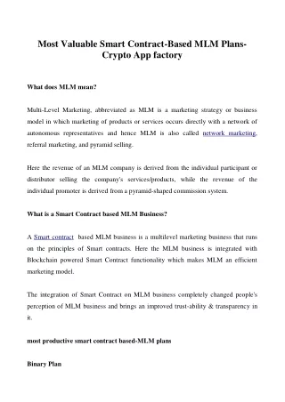most valuable smart contract based mlm plans