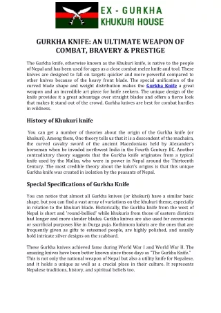 Gurkha Knife: An Ultimate Weapon of Combat, Bravery & Prestige