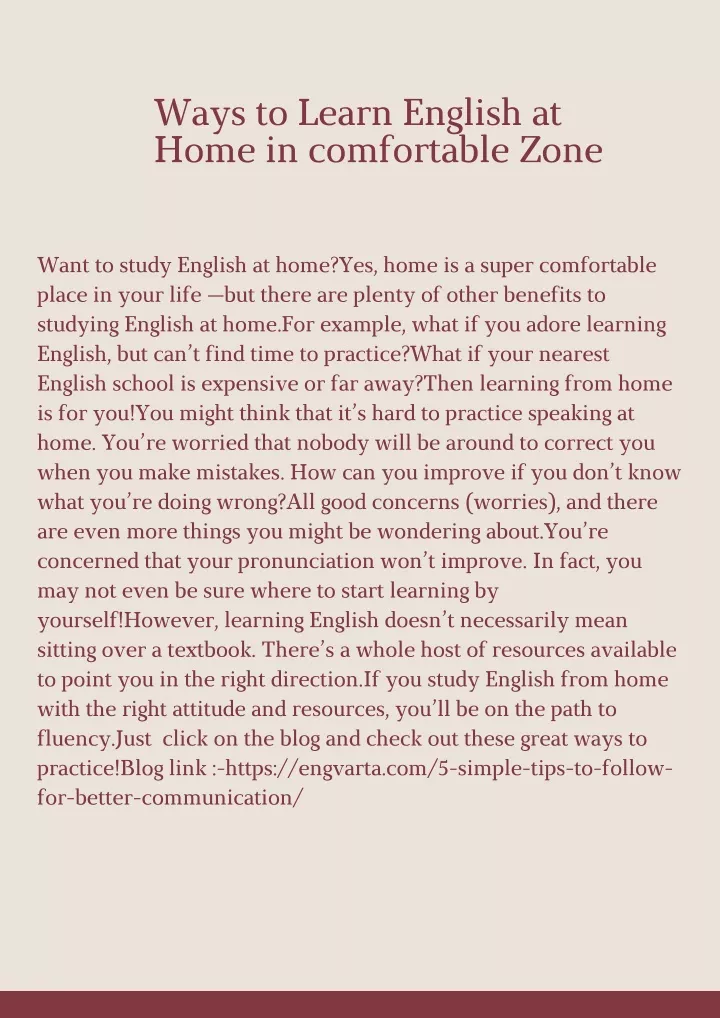 ways to learn english at home in comfortable zone