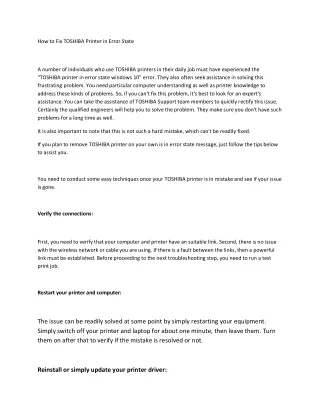 how to fix toshiba printer in error state