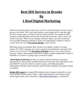 Best SEO Service in Brooks  By  1 Roof Digital Marketing