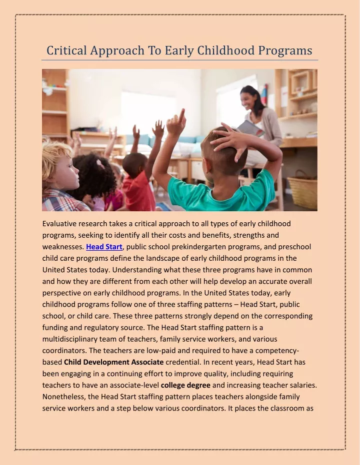 critical approach to early childhood programs