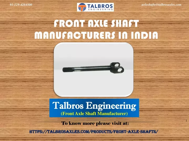 front axle shaft manufacturers in india