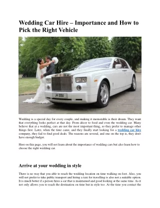 Wedding Car Hire – Importance and How to Pick the Right Vehicle