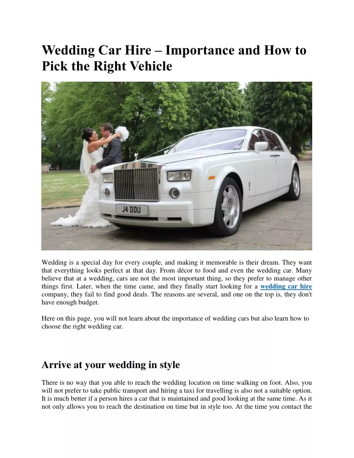 wedding car hire importance and how to pick