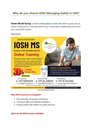 why do you choose iosh managing safely in uae