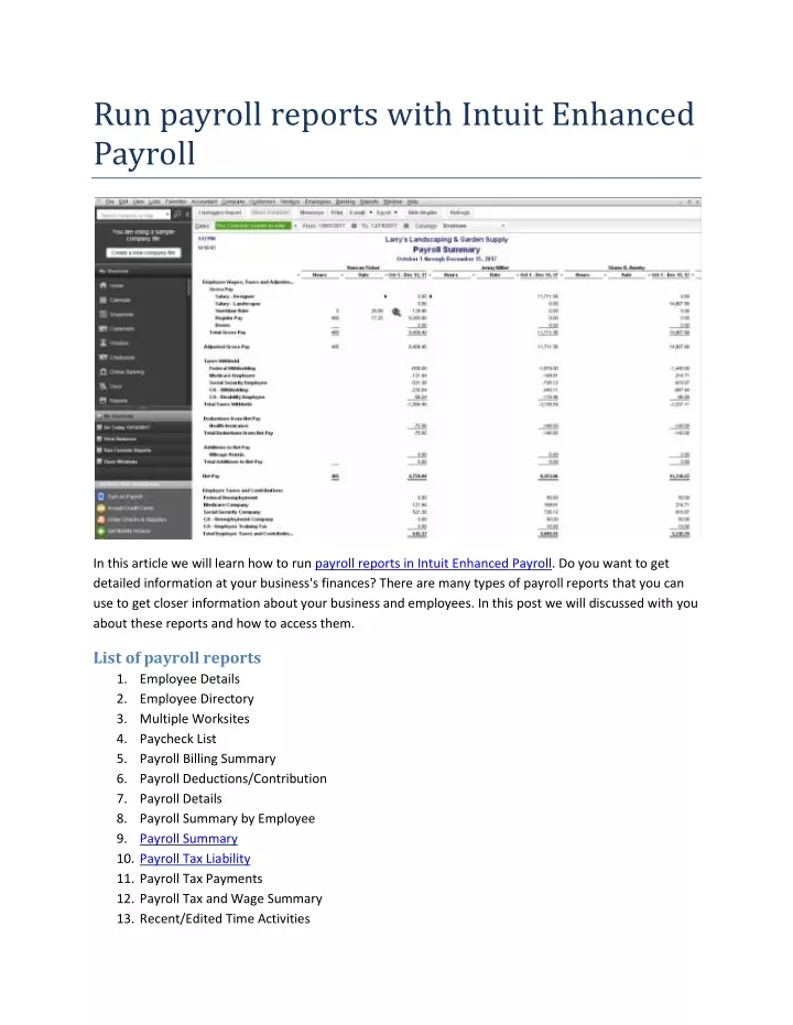 run payroll reports with intuit enhanced payroll