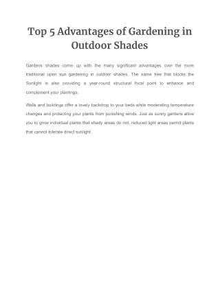 Advantages of Gardening in Outdoor Shades