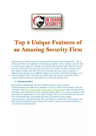 Top 3 Unique Features of an Amazing Security Firm