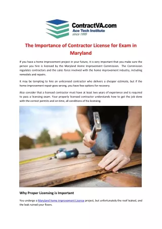The Importance of Contractor License for Exam in Maryland