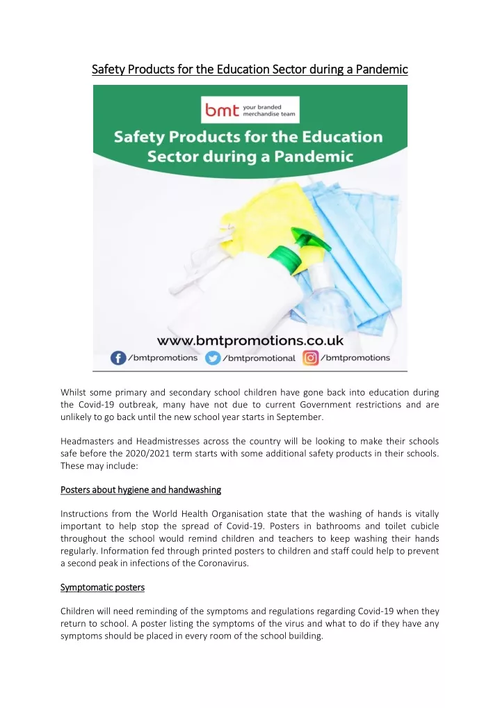 safety products for the education sector during
