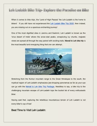 Leh Ladakh Bike Trip 2020 Packages, Book | Himalayan Adventure Trips