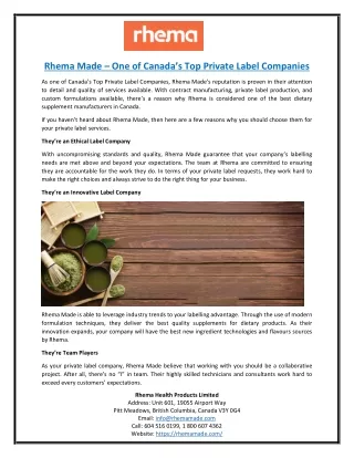 Rhema Made – One of Canada’s Top Private Label Companies