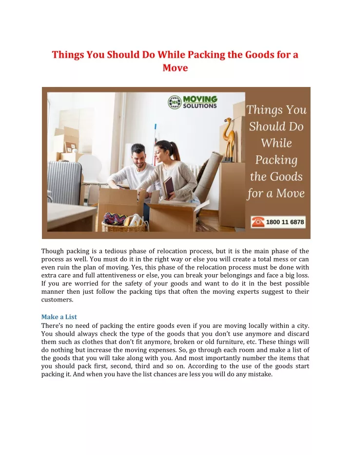 things you should do while packing the goods