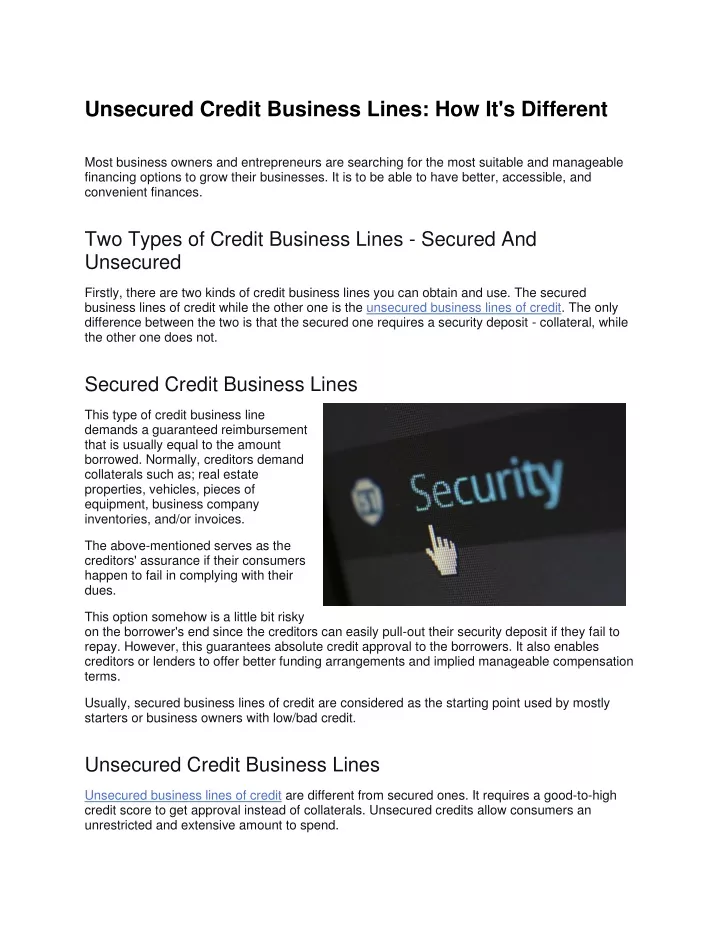 unsecured credit business lines how it s different