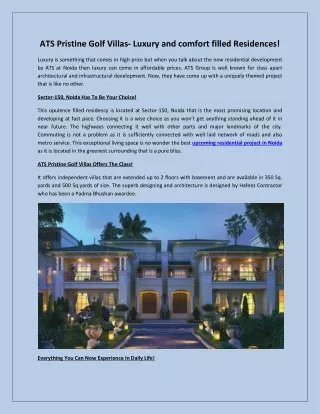 ATS Pristine Golf Villas- Luxury and comfort filled Residences!
