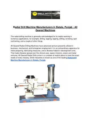 Best radial drill machine manufacturers in batala, punjab - Smile Industries