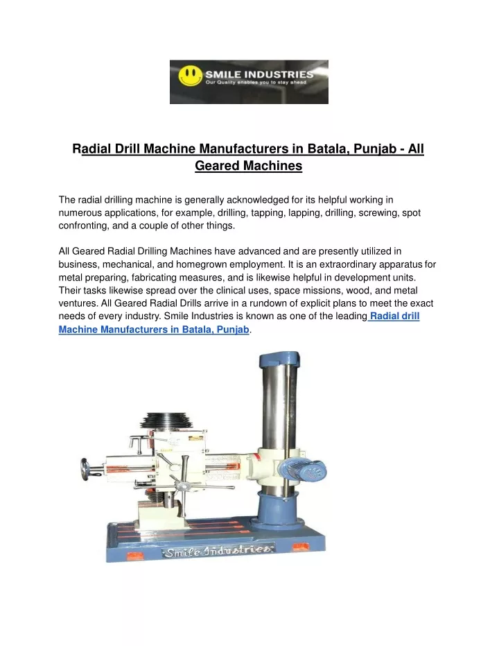 r adial drill machine manufacturers in batala