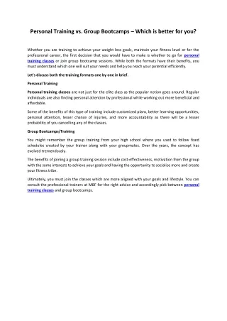 personal training vs group bootcamps which
