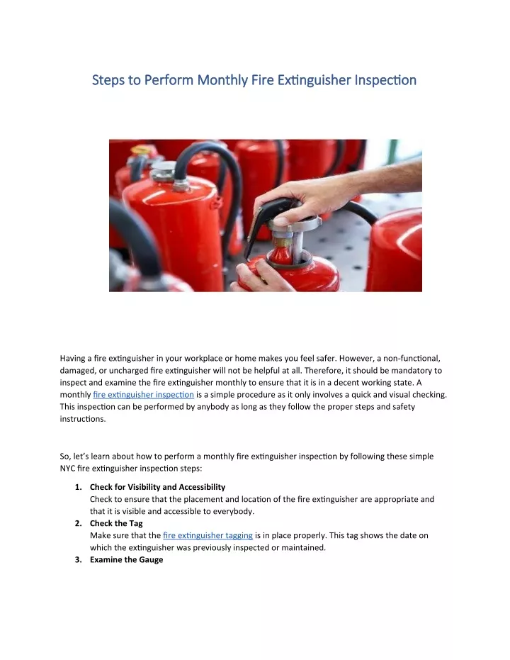 steps to perform monthly fire extinguisher