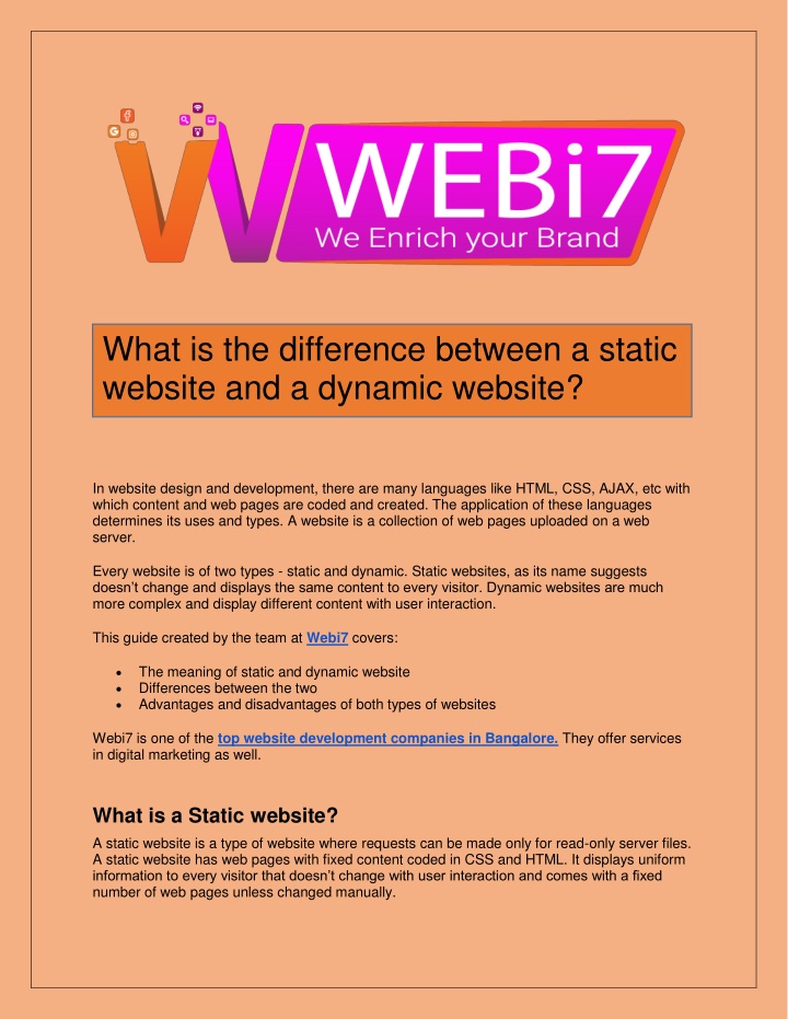 what is the difference between a static website