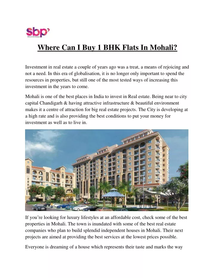 where can i buy 1 bhk flats in mohali
