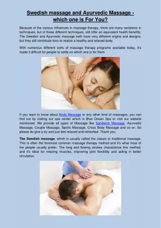 Swedish massage and Ayurvedic Massage - which one is For You?