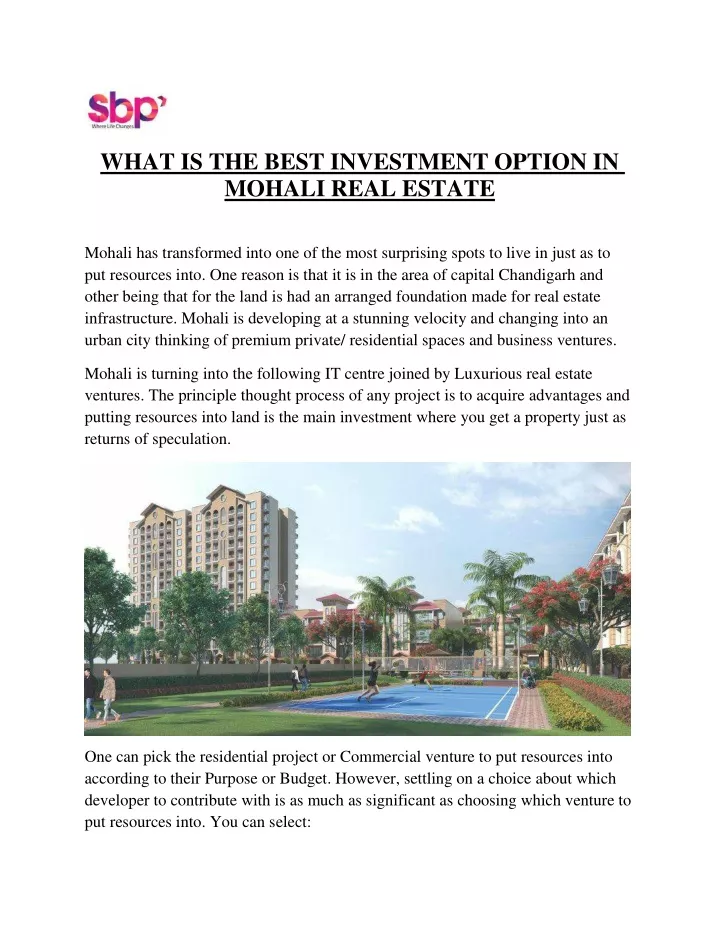 what is the best investment option in mohali real