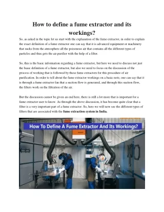 how to define a fume extractor and its workings