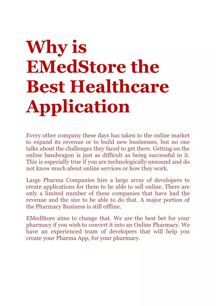why is emedstore the best healthcare application