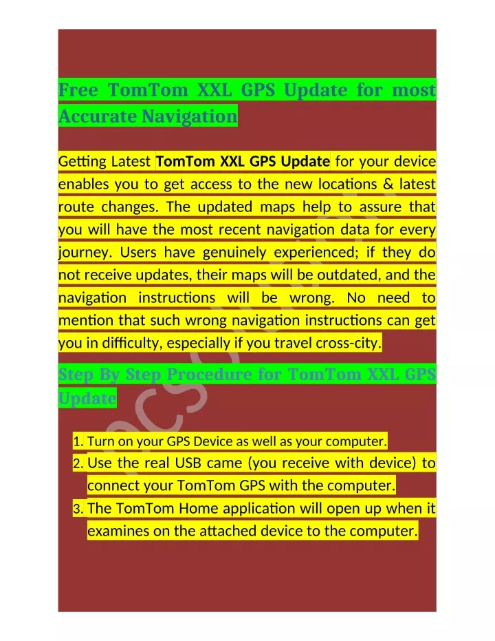 free tomtom xxl gps update for most accurate