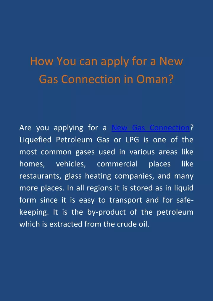 how you can apply for a new gas connection in oman