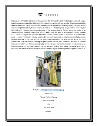Online Fashion Marketing Agency | Fabusse.com