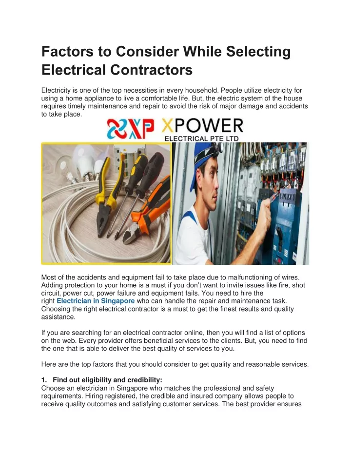 factors to consider while selecting electrical