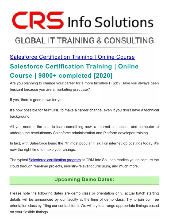 salesforce certification training online course
