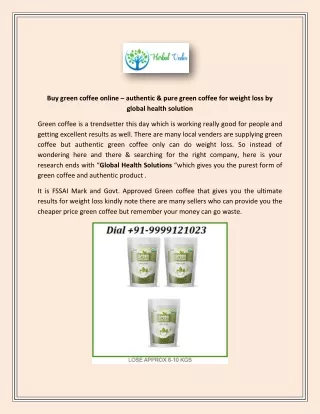 Buy Organic Green Coffee For Weight Loss | Global Health Solution