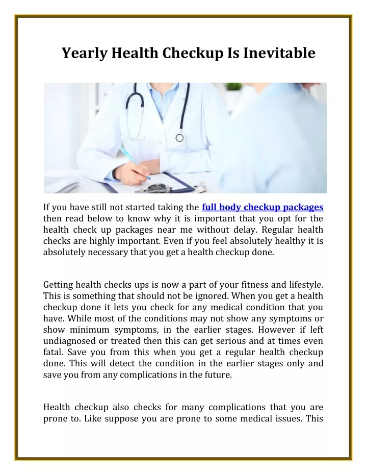 yearly health checkup is inevitable