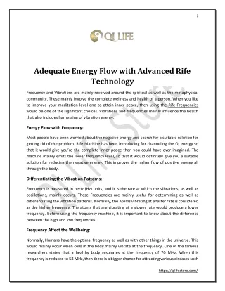Adequate Energy Flow with Advanced Rife Technology