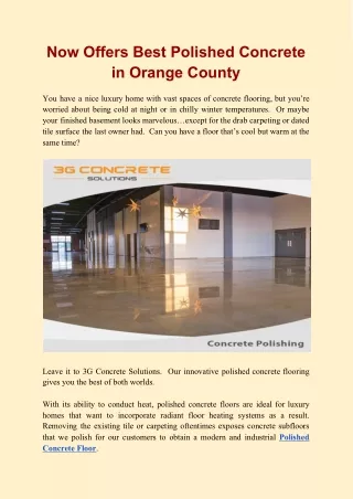 Now Offers Best Polished Concrete in Orange County
