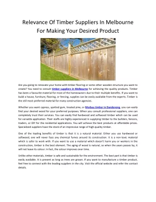 relevance of timber suppliers in melbourne