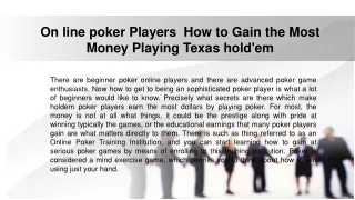 Internet poker Players How to Get the Most Money Playing Poker