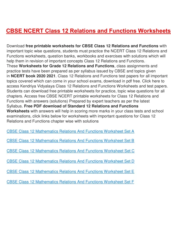 cbse ncert class 12 relations and functions