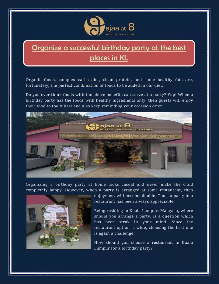 organize a successful birthday party at the best