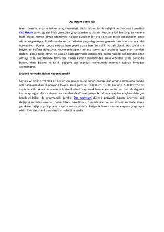 Oto Ustam Firmaları Servis Noktalarından Alınabilecek Hizmetler