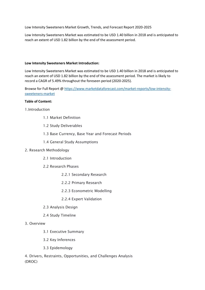 low intensity sweeteners market growth trends